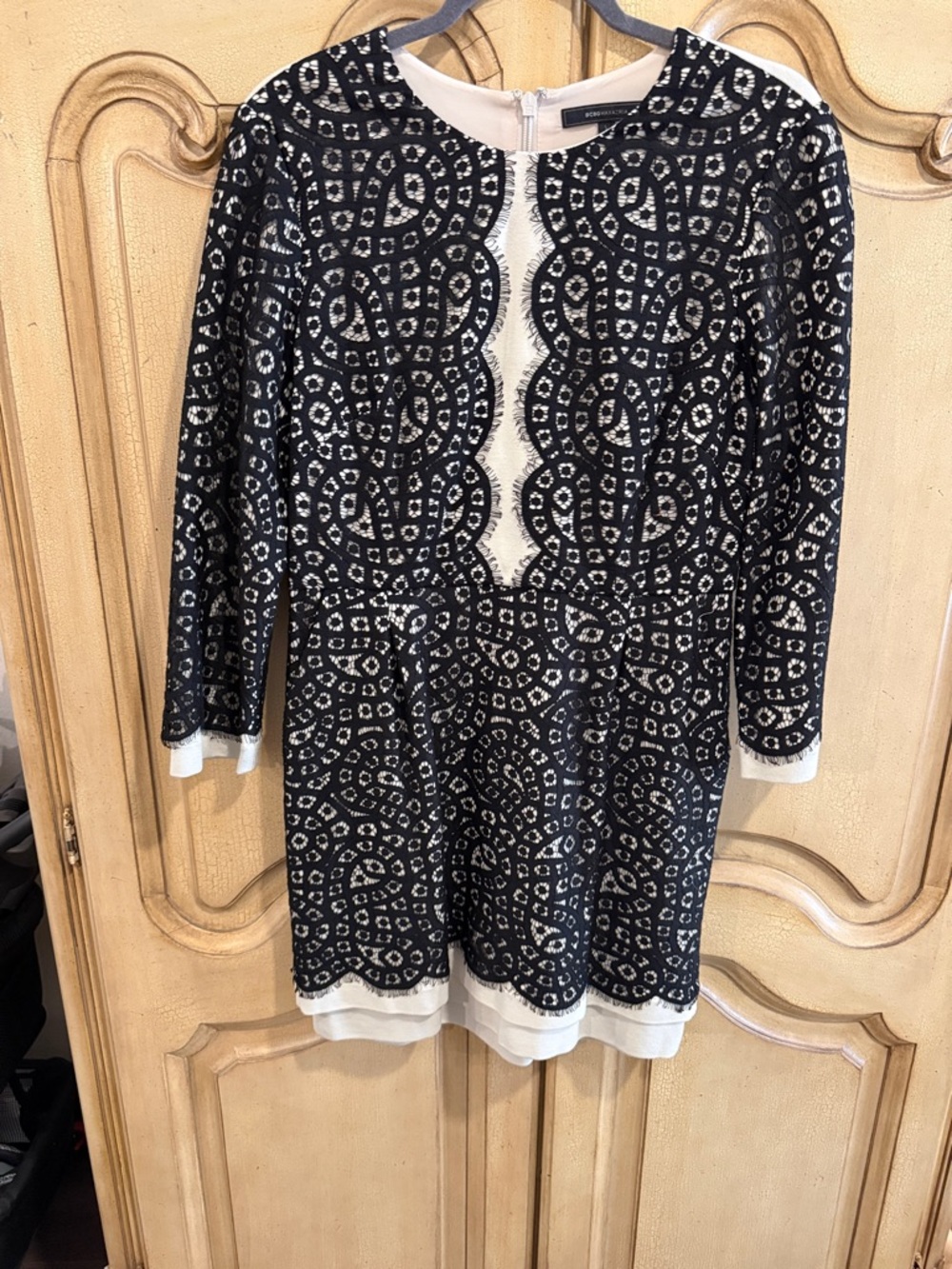 BCBGMaxAzria Black and Ivory Lace Overlay Dress
